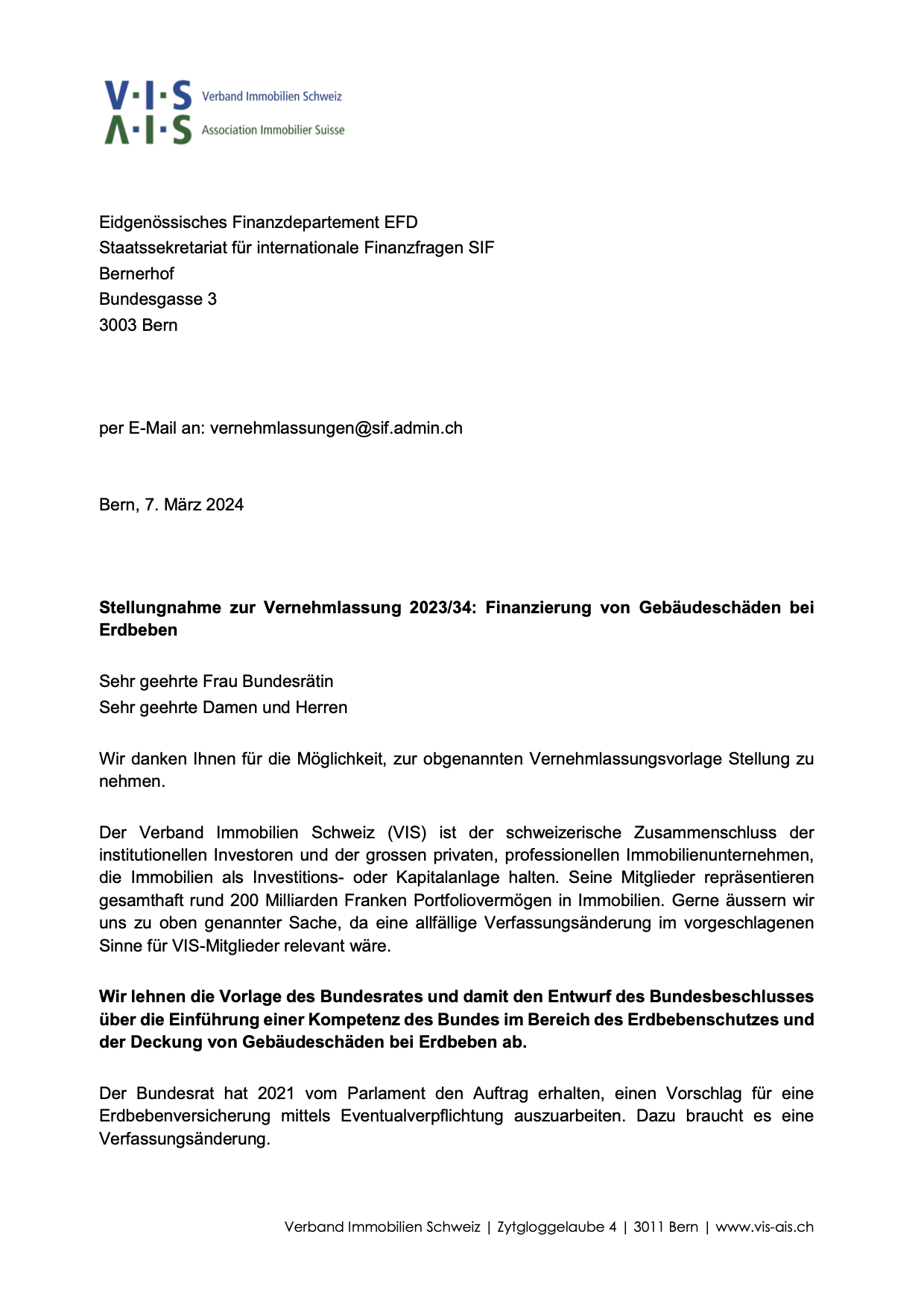 Antwort Finanzierung von Gebäudeschäden bei Erdbeben