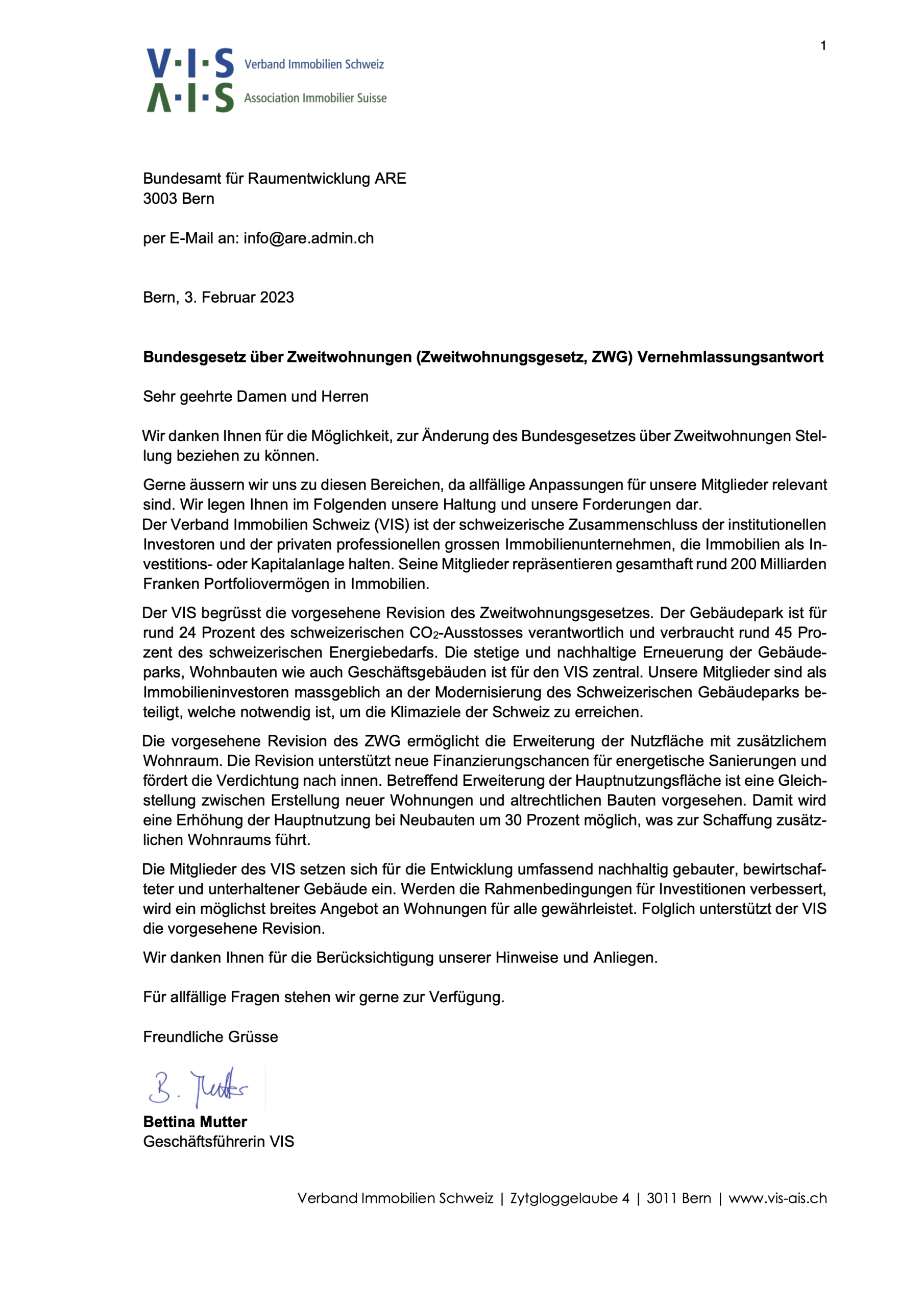 Antwort Zweitwohnungsgesetz